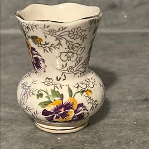 James Kent Langton Floral Ceramic Vase with Purple and Yellow Accents